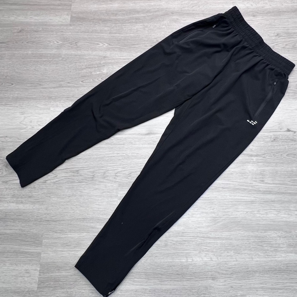 BCG Mens Black Athletic Jogger Pants Zipper Pockets Ankle Zips Size Medium